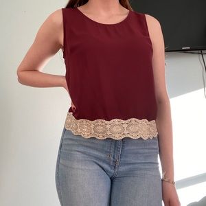 Burgundy Lace Detailed Tank Top